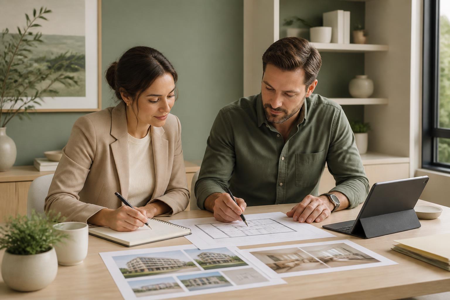 Consultants reviewing property plans together